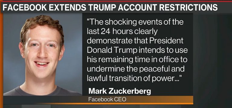 Mark Zuckerberg meddelar att Trump blockeras på Facebook och Instagram på ”obestämd tid”