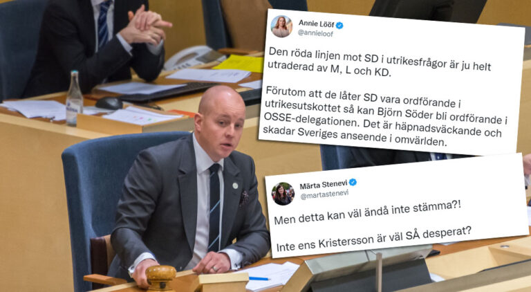 Söder blir ordförande för den svenska OSSE-delegationen – vänsterblocket rasar