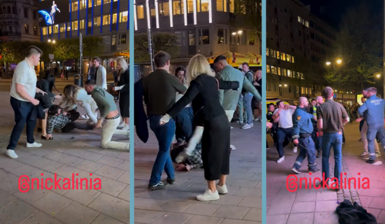 VIDEO: Här sparkar utomeuropéen en man i huvudet när han ligger ner på marken
