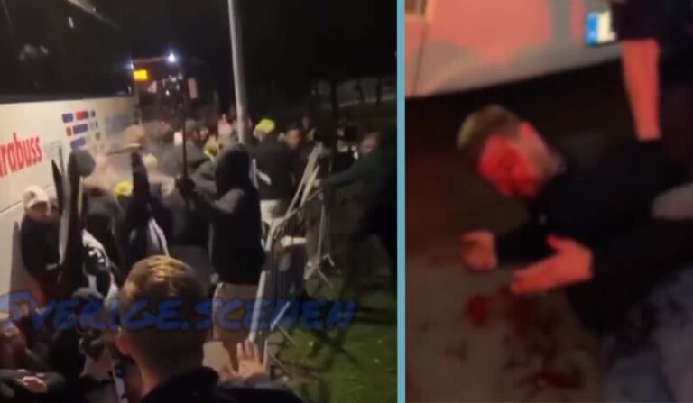 Här pepparsprejar och slår polisen fotbollssupportrar med batong – se video