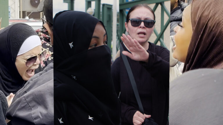Muslimska kvinnor försöker övertala polisen att stoppa koranbränning